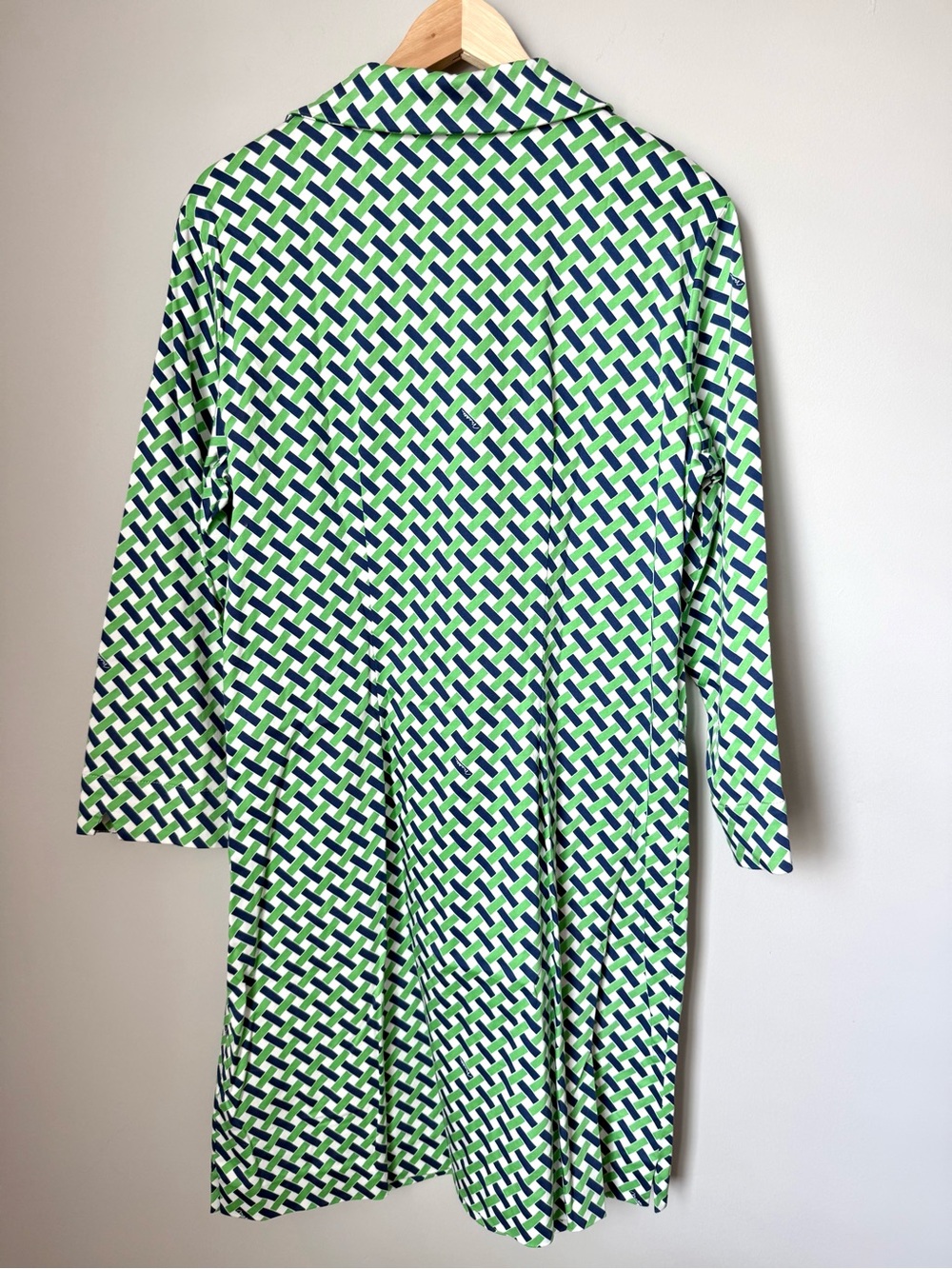 Melly M Green Navy Geometric Print Tailored Collared Shift Dress 3/4 Sleeves - Picture 3 of 4